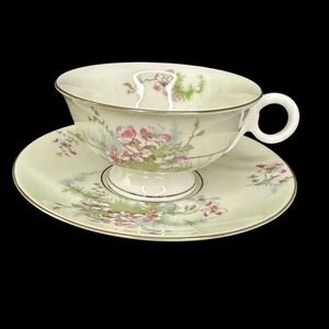 Haviland Theodore Apple Blossom VTG Tea Cup Saucer NY Gold Trim Pink Flowers